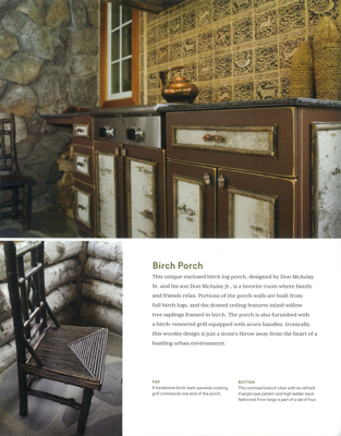 rustic interior, rustic cabinets, birch bark